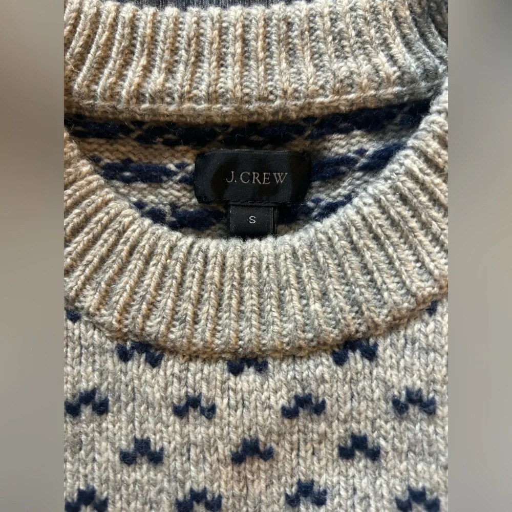J. Crew Men's Cream and Gray Textured Crewneck Sweater